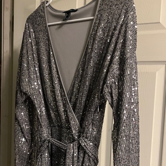 Silver Sequin Wrap Dress - Picture 2 of 3